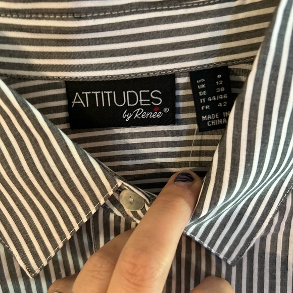 Attitudes by Renee Striped Button Down Blouse - Picture 3 of 4